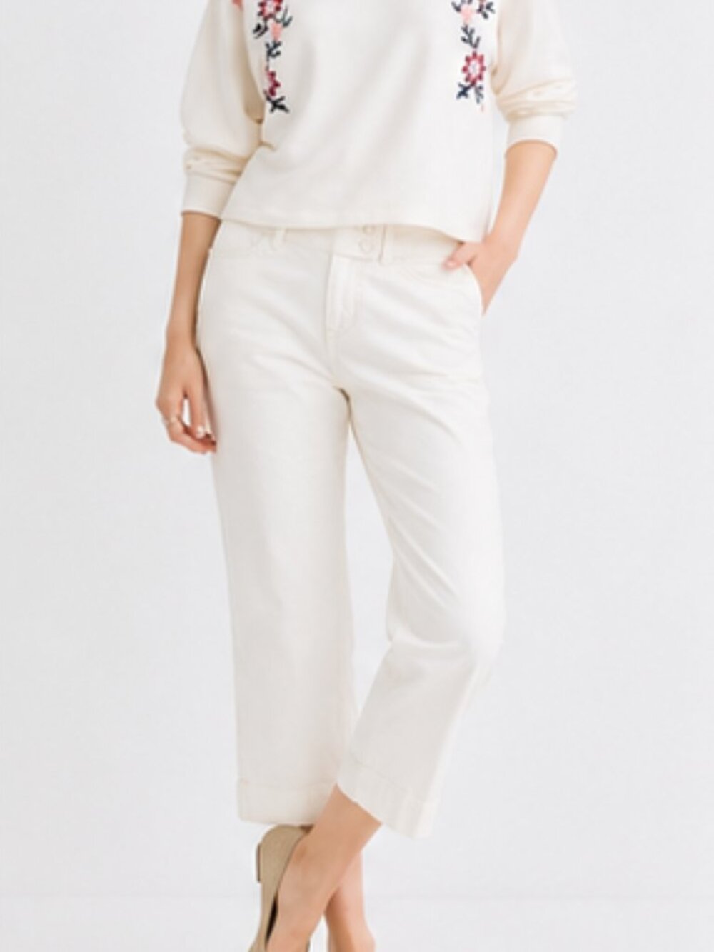 LOFT Cropped White Chino Pants